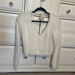 Super soft fuzzy white long sleeve winter top - size M